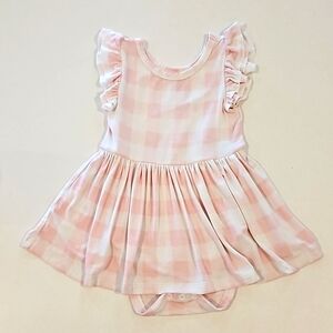EUC Little Sleepies Pink Gingham Play Skater Dress, 12-18 months